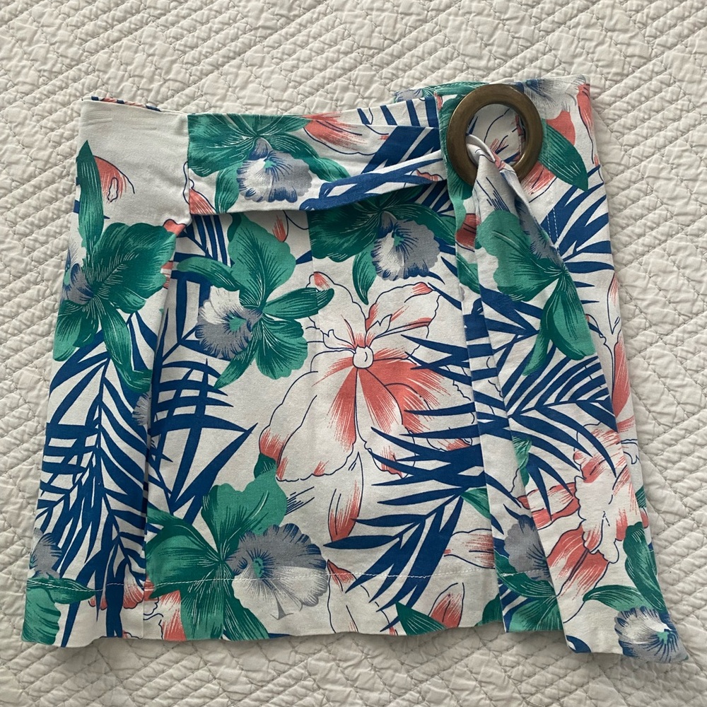 Valija Floral Tropical Wrap Skirt in Green, Blue & Coral